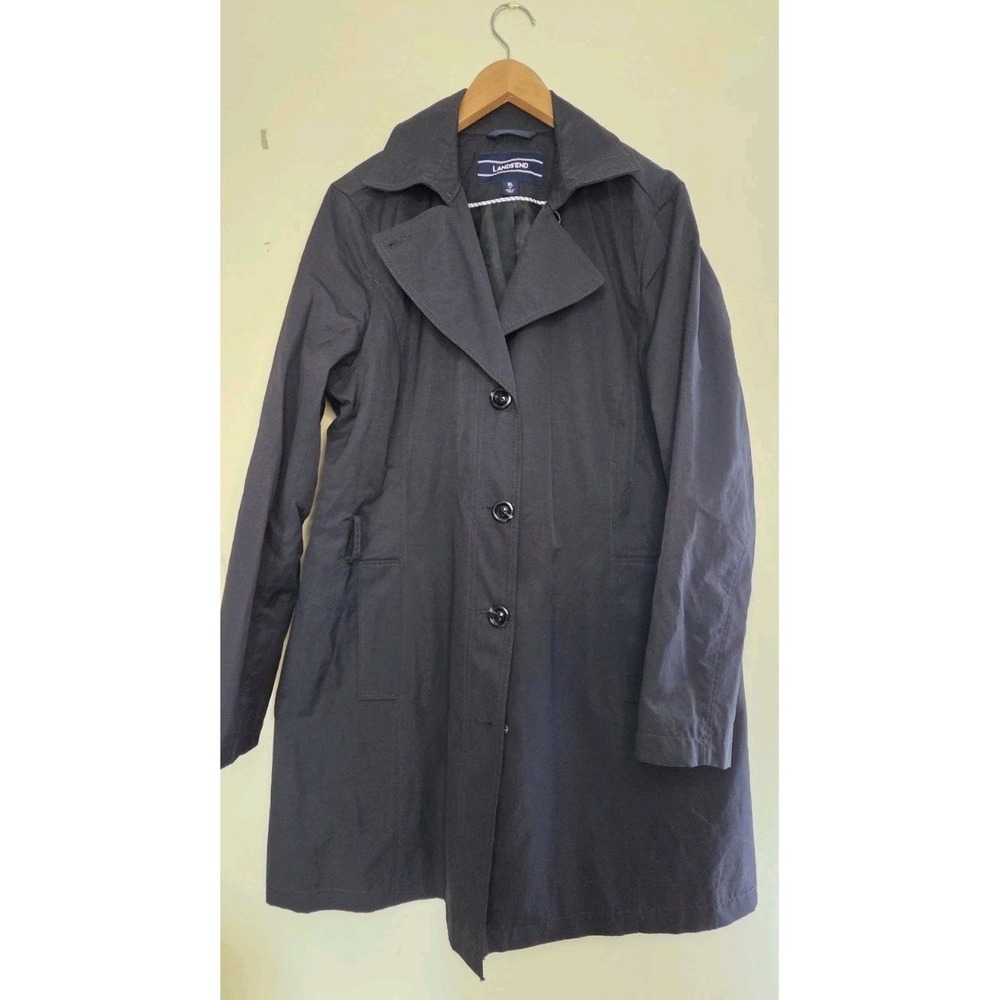 Lands End Womens Black Trench Coat 2X 18 Long Outdoor Casual